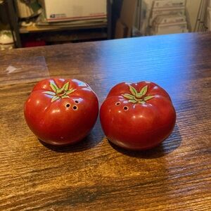 Vintage ceramic tomato salt and pepper shakers